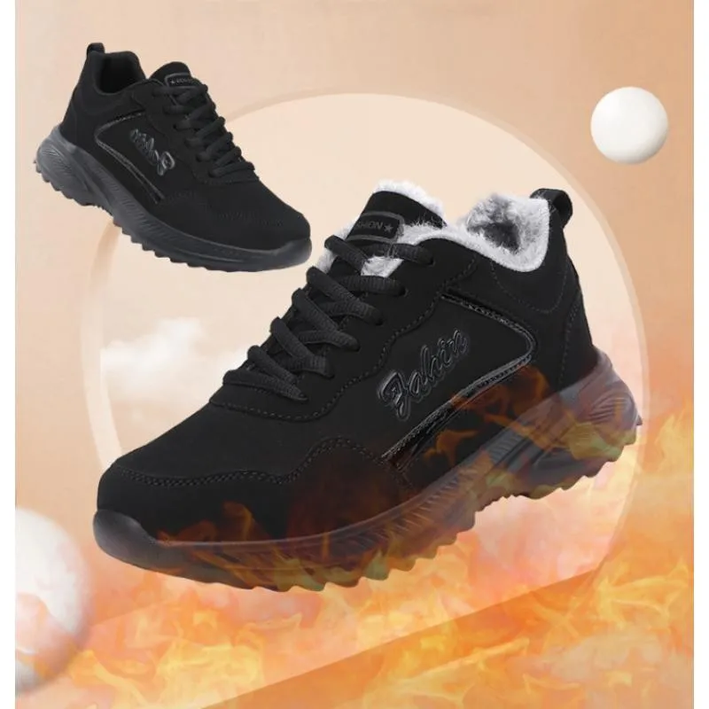 Зимние новые хлопчатобумажные туфли с плюшевым утеплителем для женской обуви с водонепроницаемой кожаной поверхностью и толстой подошвой для спортивной обуви5