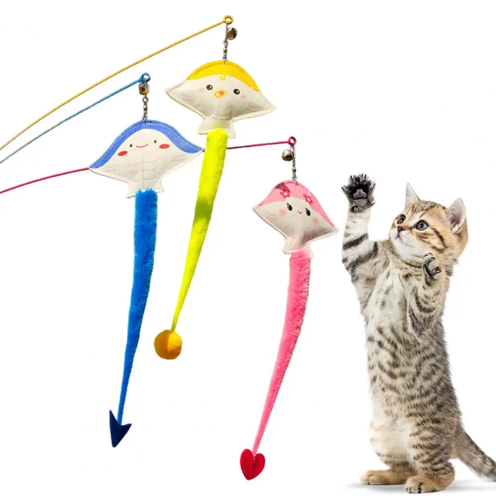 Игрушка для кошек, устойчивая к царапинам, игрушка для кошек, развлекательная игрушка для кошек, Дразнящая палочка в виде рыбы-дьявола с колокольчиком, длинный шест для бесконечного5
