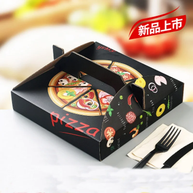 Картонная коробка с индивидуальным логотипом, черная бумажная коробка для пиццы0