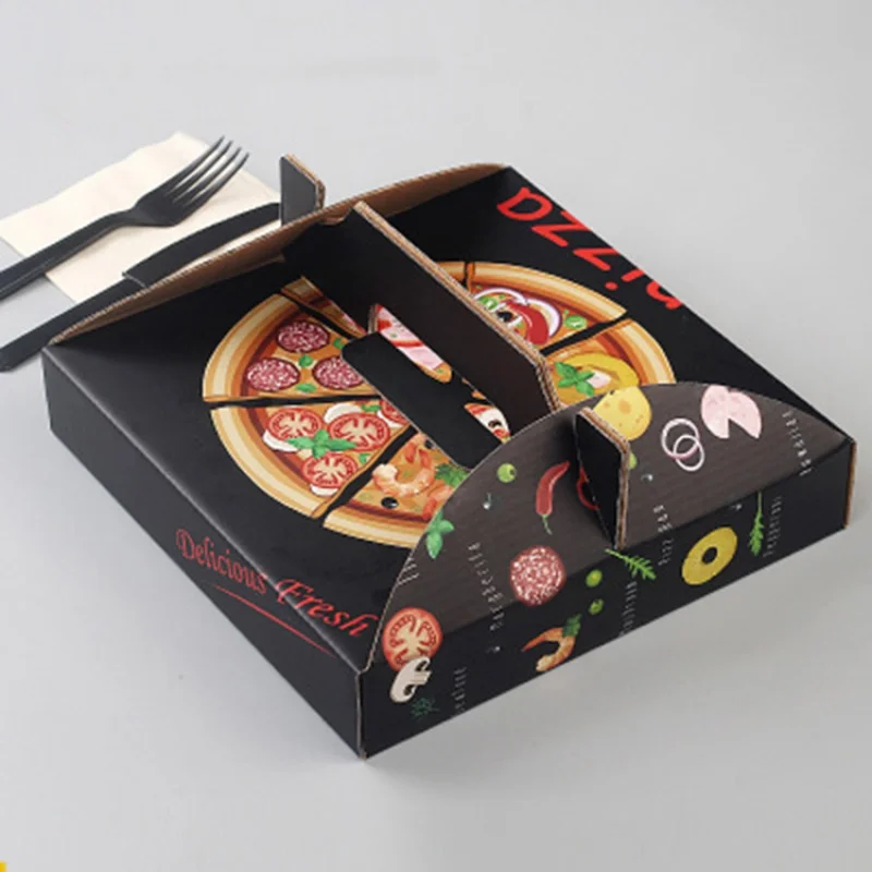 Картонная коробка с индивидуальным логотипом, черная бумажная коробка для пиццы3