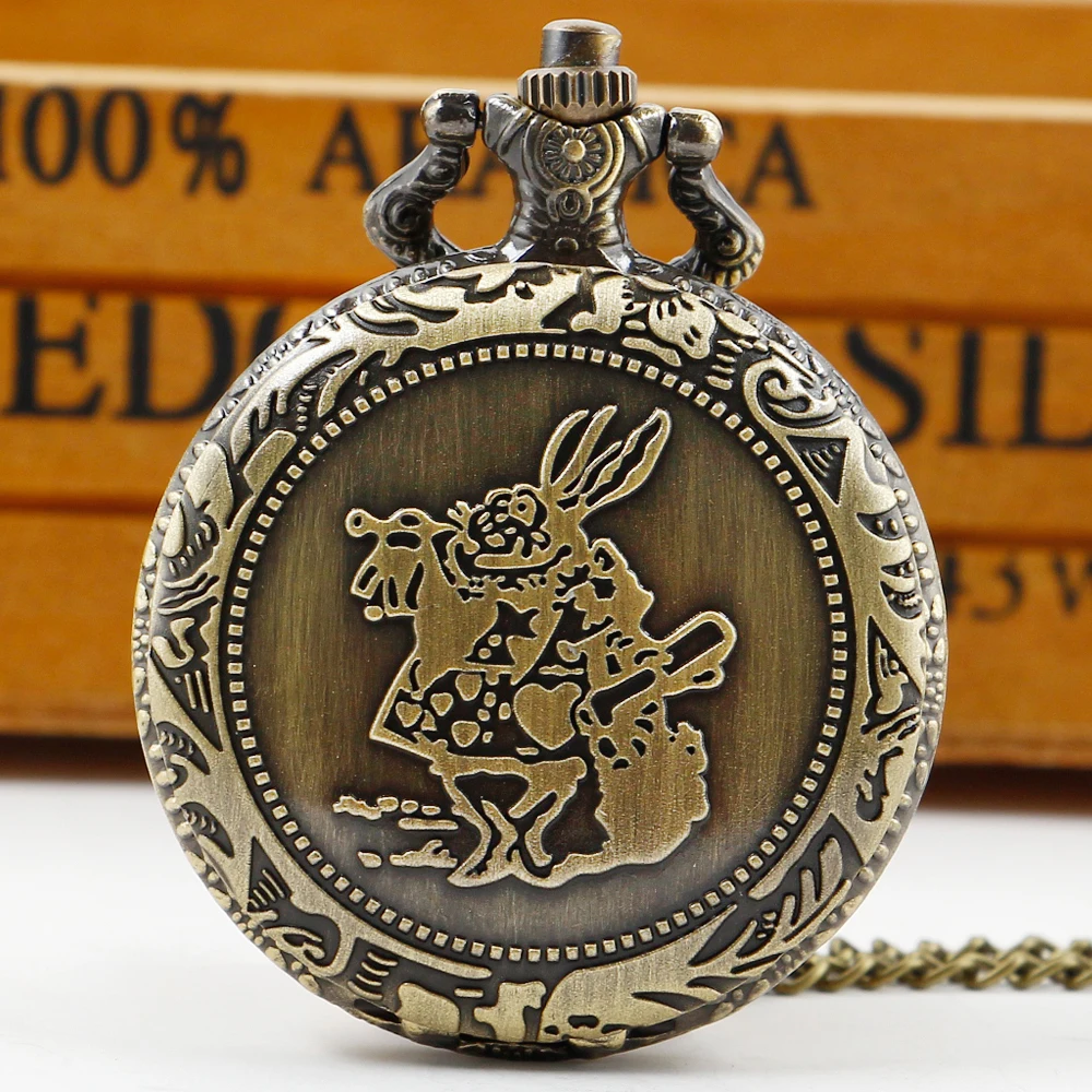 Кварцевые карманные часы унисекс в стиле ретро с милым кроликом, женское ожерелье, панк-подвеска, подарок с цепочкой0