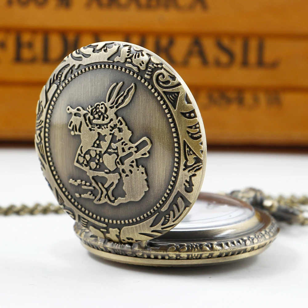 Кварцевые карманные часы унисекс в стиле ретро с милым кроликом, женское ожерелье, панк-подвеска, подарок с цепочкой1
