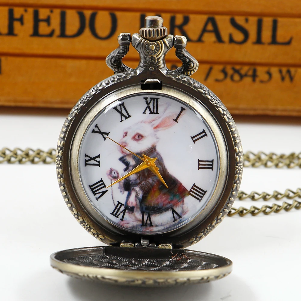 Кварцевые карманные часы унисекс в стиле ретро с милым кроликом, женское ожерелье, панк-подвеска, подарок с цепочкой2
