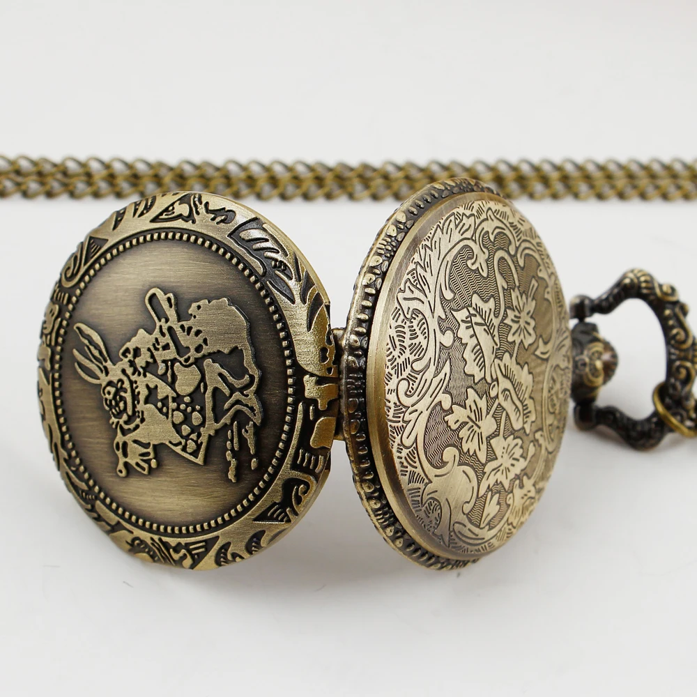 Кварцевые карманные часы унисекс в стиле ретро с милым кроликом, женское ожерелье, панк-подвеска, подарок с цепочкой3