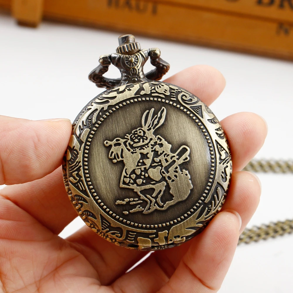 Кварцевые карманные часы унисекс в стиле ретро с милым кроликом, женское ожерелье, панк-подвеска, подарок с цепочкой5