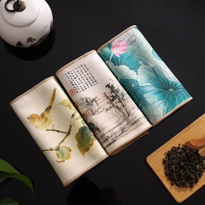 Китайское профессиональное кухонное полотенце с тряпичной росписью, супер Впитывающий высококачественный набор для чистки чая, Аксессуары для ковриков для чашек3