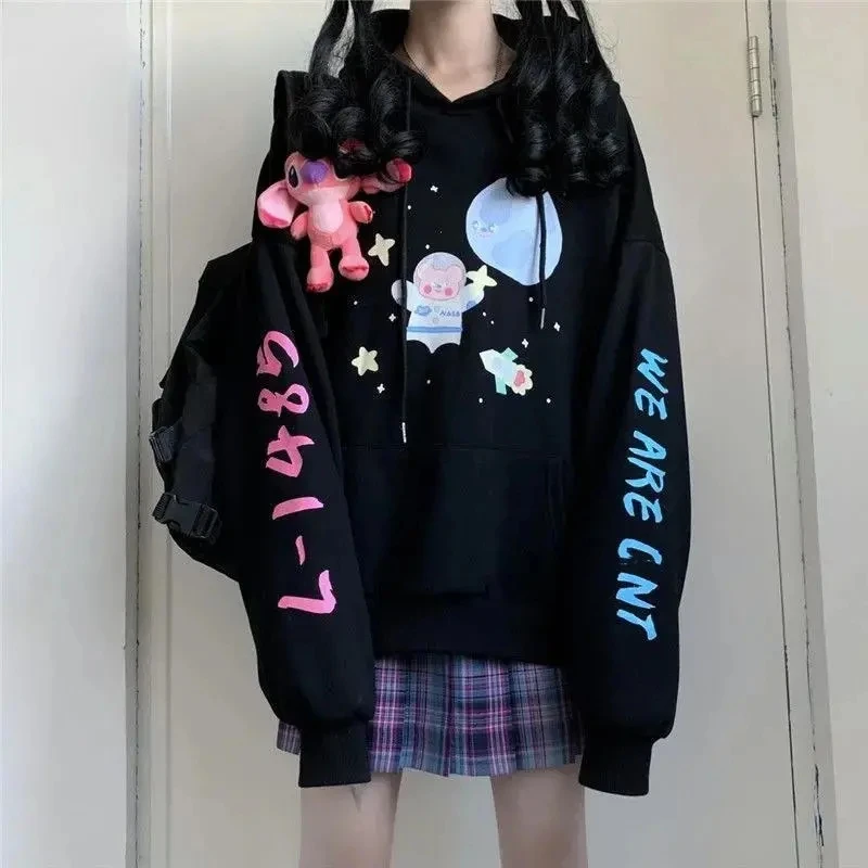 Корейский модный свитшот для женщин в японском стиле, в стиле колледжа, мягкий свободный топ с принтом букв из мультфильма для девочек, модный тонкий стиль5