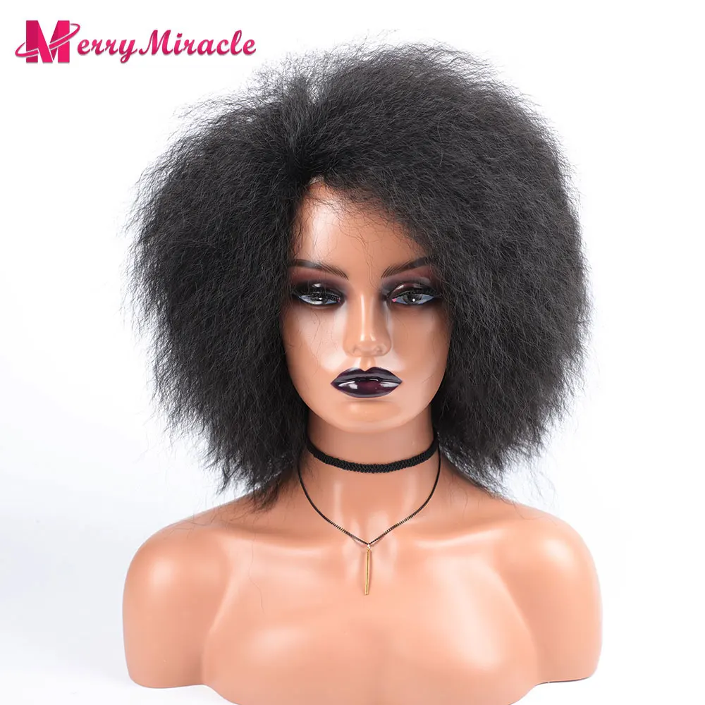 Короткий пушистый прямой синтетический парик для чернокожих женщин, кудрявые прямые волосы, афро-парики натурального цвета для женщин2