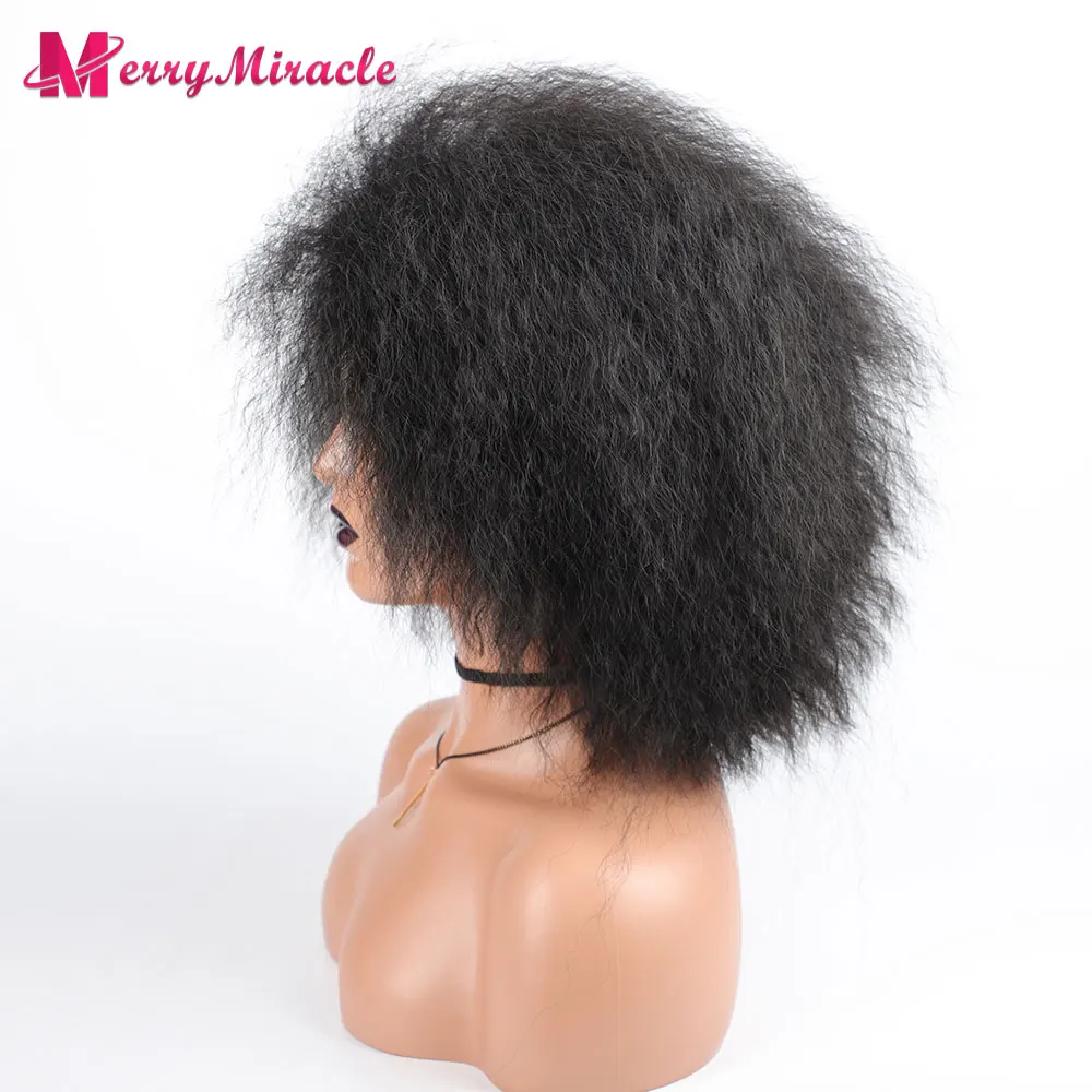 Короткий пушистый прямой синтетический парик для чернокожих женщин, кудрявые прямые волосы, афро-парики натурального цвета для женщин3