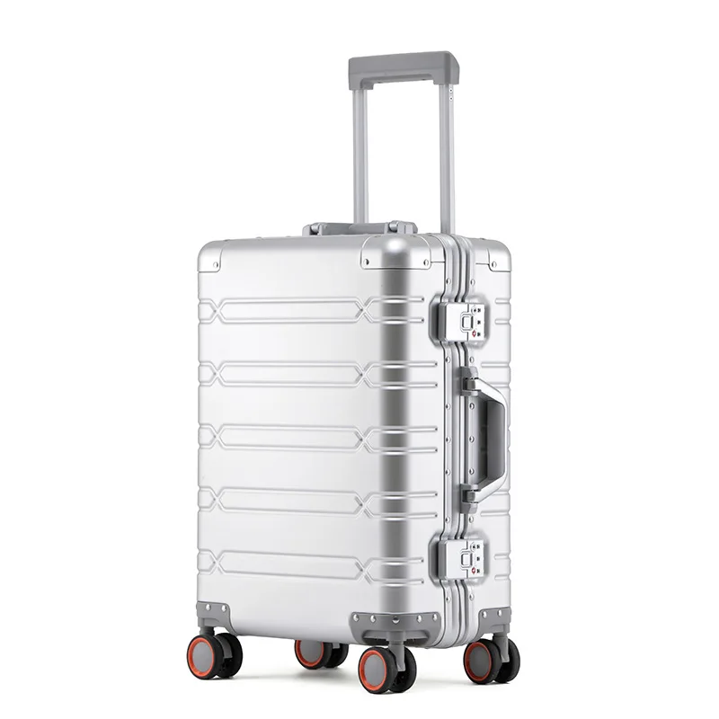Корпус тележки из 100% алюминиево-магниевого сплава, 28-дюймовый металлический багаж для мужчин и женщин, 20-дюймовый универсальный дорожный багаж на колесах0