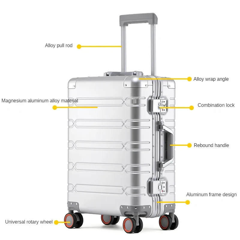 Корпус тележки из 100% алюминиево-магниевого сплава, 28-дюймовый металлический багаж для мужчин и женщин, 20-дюймовый универсальный дорожный багаж на колесах1