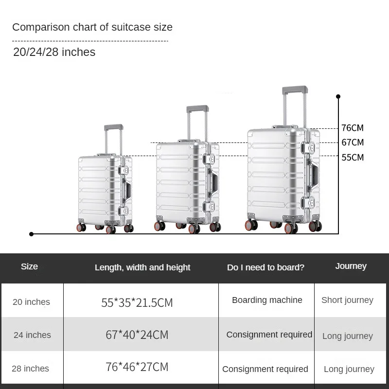 Корпус тележки из 100% алюминиево-магниевого сплава, 28-дюймовый металлический багаж для мужчин и женщин, 20-дюймовый универсальный дорожный багаж на колесах2