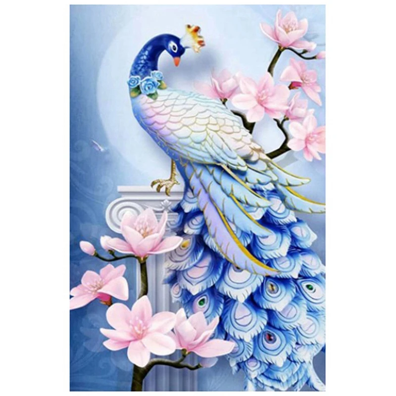 Краска с алмазной вышивкой, Синий Павлин, Алмазная живопись, полное круглое изображение из горного хрусталя Home Decor 010