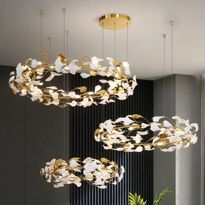 Креативная светодиодная люстра для гостиной, Роскошная Лестничная лампа, Современный цветочный дизайн, внутреннее освещение, Золотой Керамический Блеск для кухни1