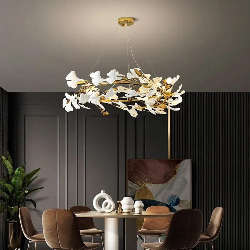 Креативная светодиодная люстра для гостиной, Роскошная Лестничная лампа, Современный цветочный дизайн, внутреннее освещение, Золотой Керамический Блеск для кухни3
