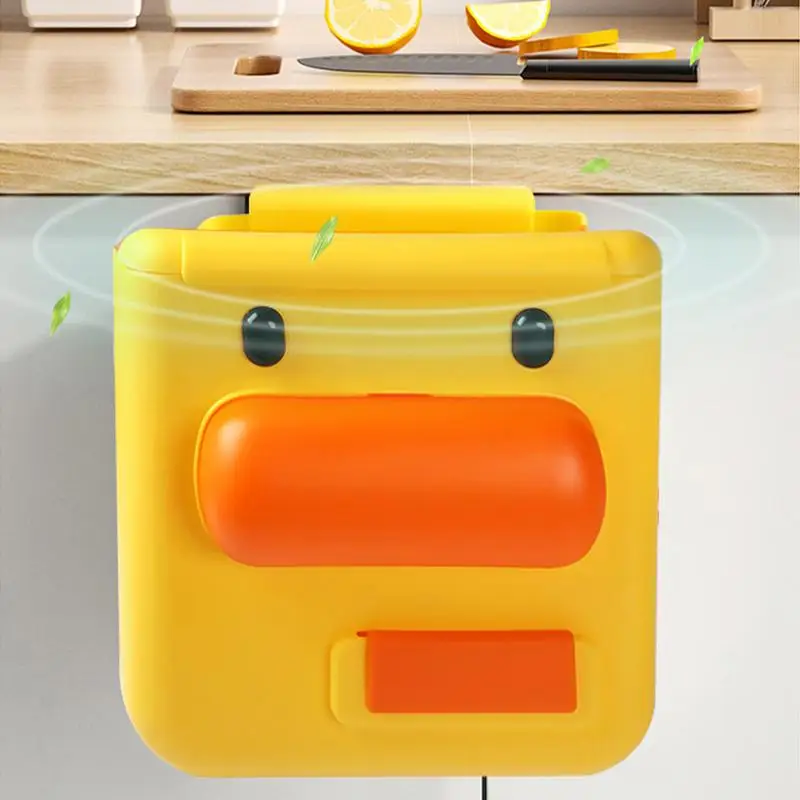 Кухонный мусорный бак, настенный желтый контейнер для мусора в форме мультяшной утки, аксессуары для домашней кухни, складной мусорный бак для мусора1