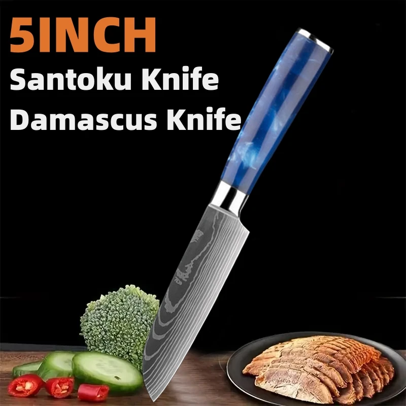Кухонный нож с Дамасским узором Профессиональный Нож шеф-повара Японский Нож Сантоку Нож для нарезки мяса Нож для нарезки фруктов с косточками0