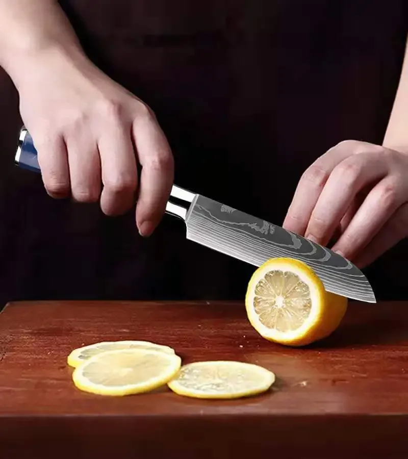 Кухонный нож с Дамасским узором Профессиональный Нож шеф-повара Японский Нож Сантоку Нож для нарезки мяса Нож для нарезки фруктов с косточками2