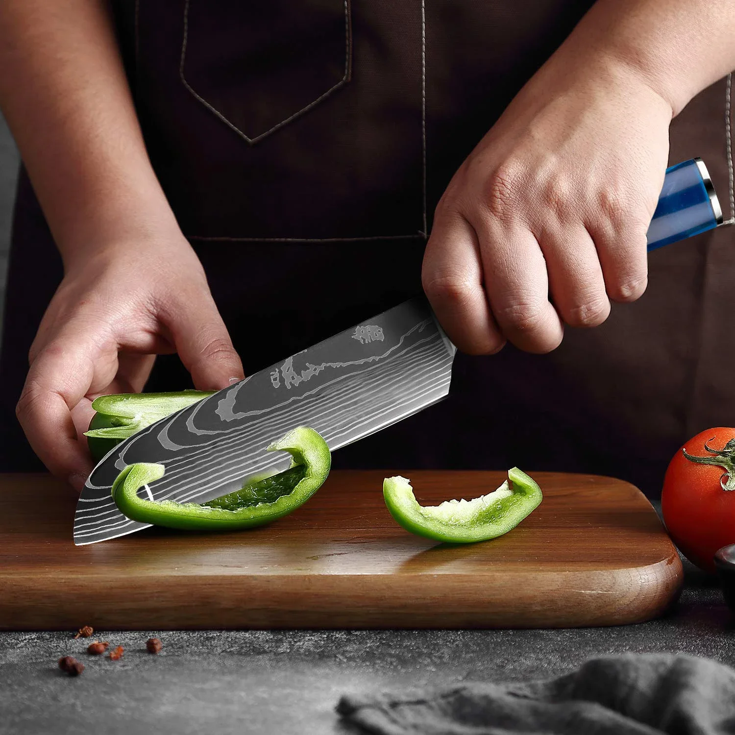 Кухонный нож с Дамасским узором Профессиональный Нож шеф-повара Японский Нож Сантоку Нож для нарезки мяса Нож для нарезки фруктов с косточками3
