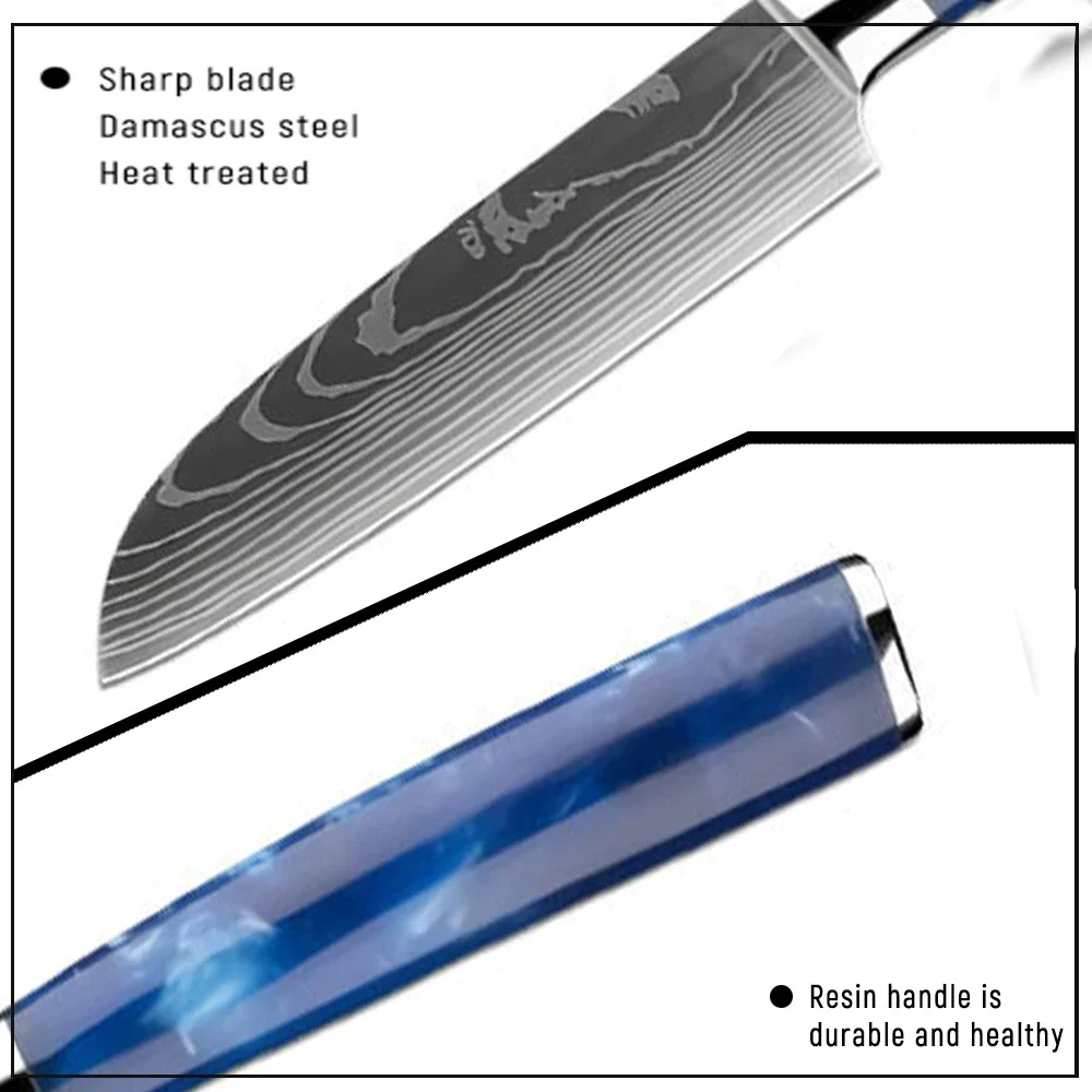 Кухонный нож с Дамасским узором Профессиональный Нож шеф-повара Японский Нож Сантоку Нож для нарезки мяса Нож для нарезки фруктов с косточками4