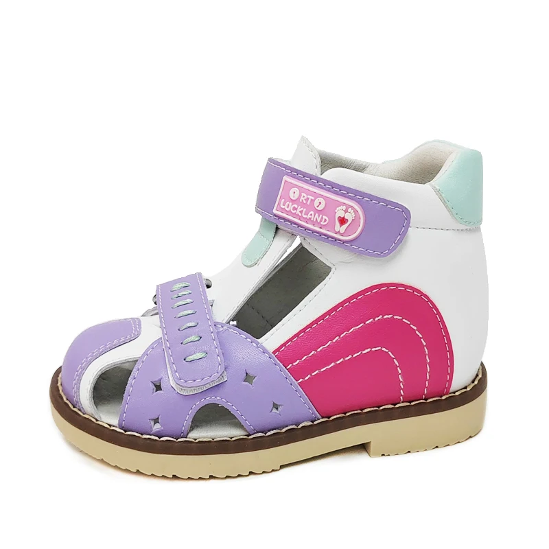Летняя детская ортопедическая обувь для девочек, кожаные сандалии Ortoluckland с закрытым носком, плоскостопие, косолапость, поддержка лодыжки0