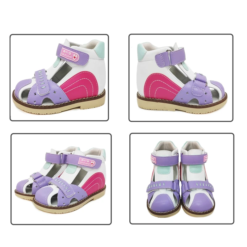 Летняя детская ортопедическая обувь для девочек, кожаные сандалии Ortoluckland с закрытым носком, плоскостопие, косолапость, поддержка лодыжки3
