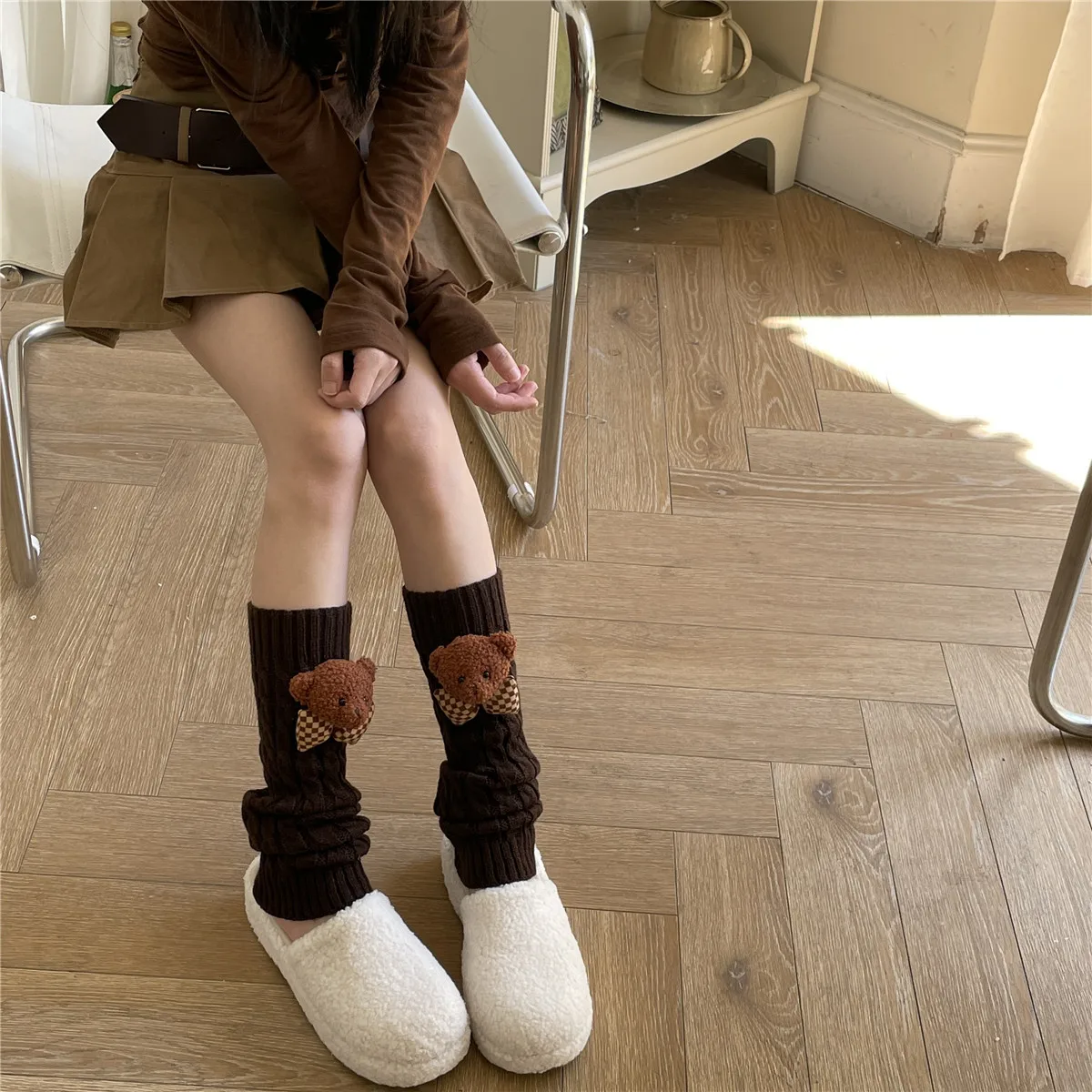 Лолита ноги теплые Y2K японских женщин, длинные носки милые леггинсы медведь ленты колена Гот Осень Зима трикотажные манжеты лодыжки теплые новые2