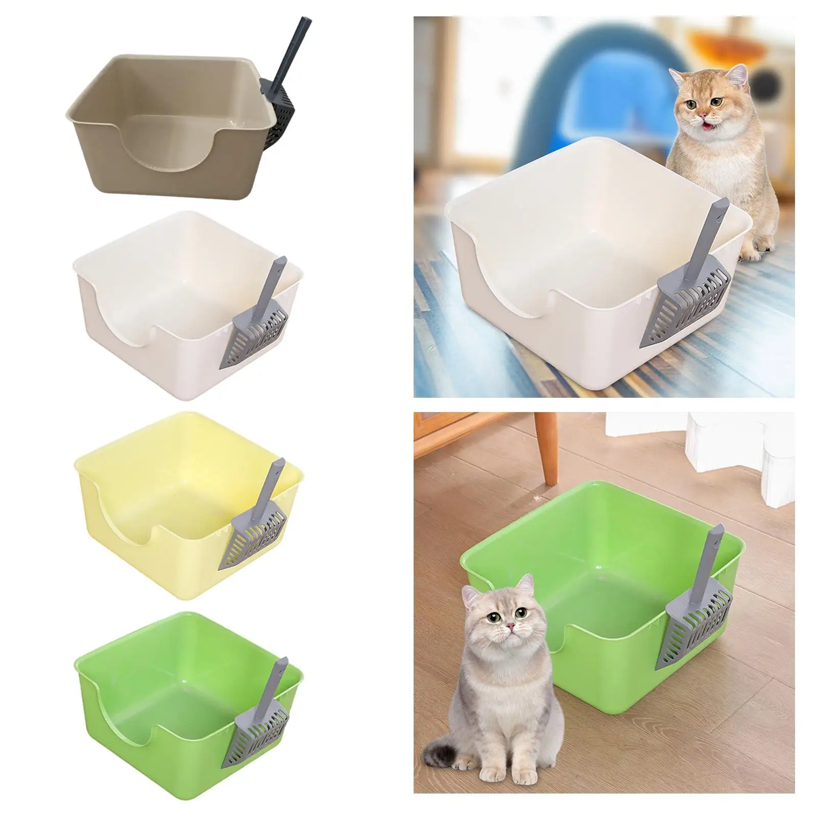 Лоток для домашних животных с открытым верхом, защита от брызг с совком для кошачьего туалета, ящик для кошачьего туалета2