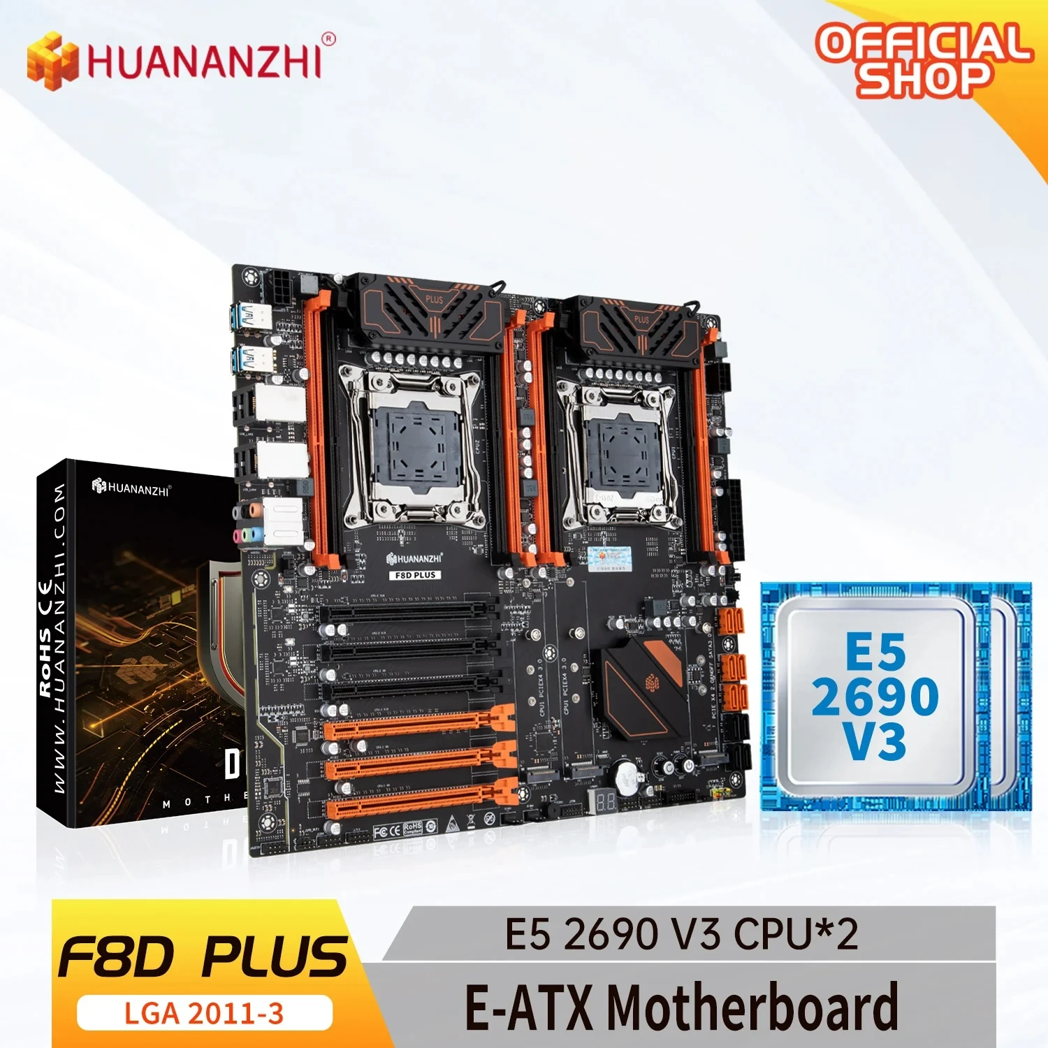 Материнская плата HUANANZHI X99 F8D PLUS LGA 2011-3 XEON X99 с двойным процессором Intel с комбинированным комплектом E5 2690 V3 * 2 поддерживает DDR4 RECC NON-ECC0