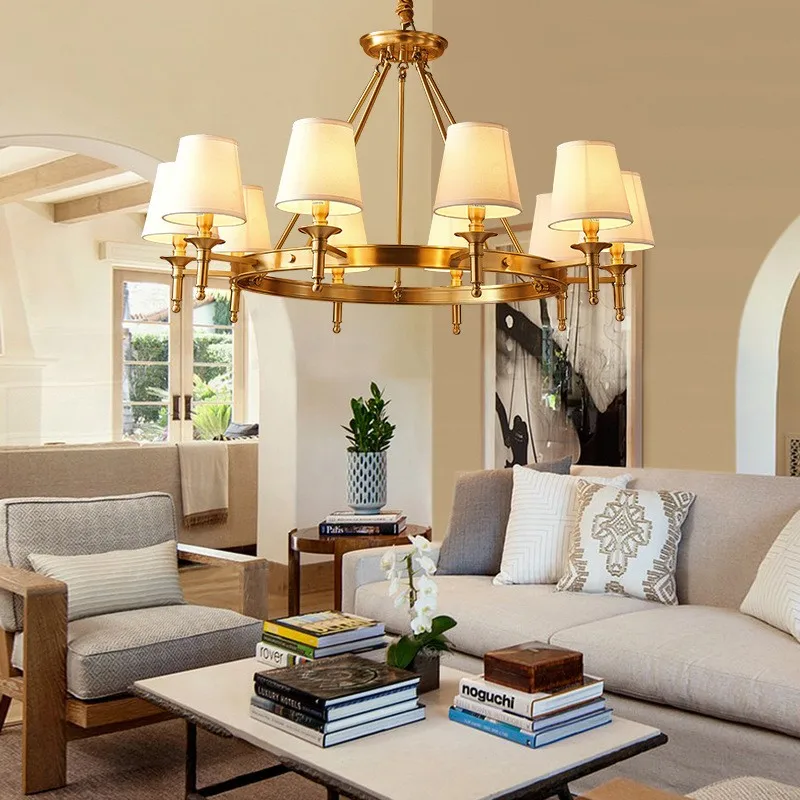 Медная люстра в американском стиле, современный латунный светильник, роскошные подвесные светильники для декора потолка, Домашняя лампа для гостиной и столовой1