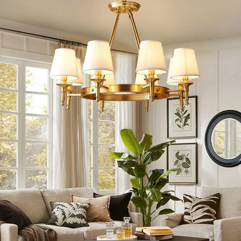 Медная люстра в американском стиле, современный латунный светильник, роскошные подвесные светильники для декора потолка, Домашняя лампа для гостиной и столовой2