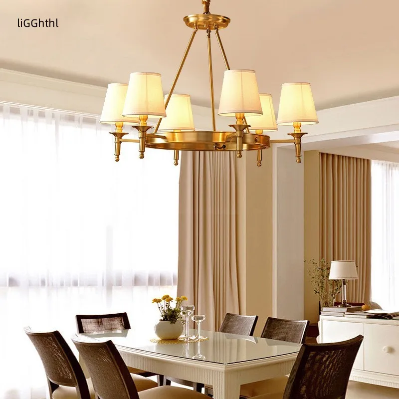 Медная люстра в американском стиле, современный латунный светильник, роскошные подвесные светильники для декора потолка, Домашняя лампа для гостиной и столовой3