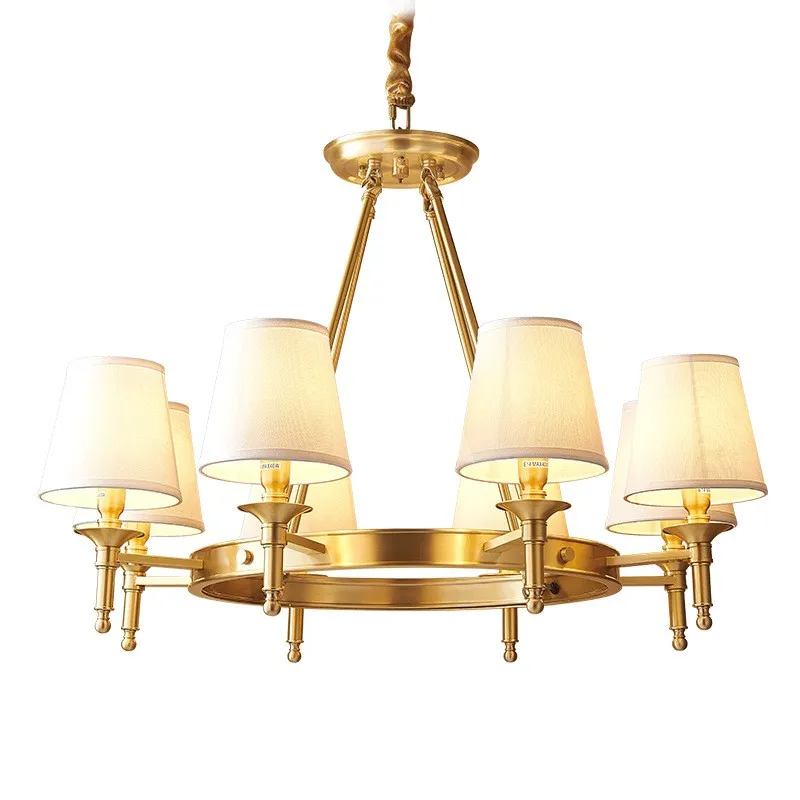 Медная люстра в американском стиле, современный латунный светильник, роскошные подвесные светильники для декора потолка, Домашняя лампа для гостиной и столовой4