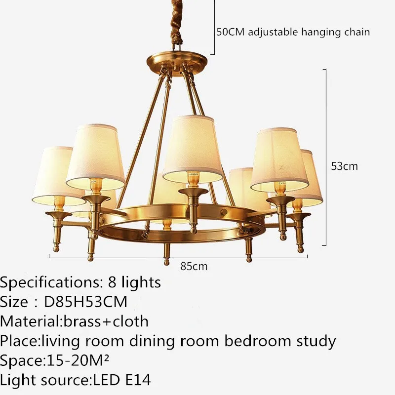 Медная люстра в американском стиле, современный латунный светильник, роскошные подвесные светильники для декора потолка, Домашняя лампа для гостиной и столовой5