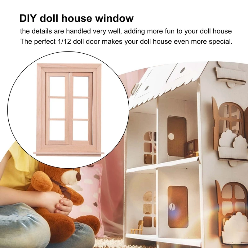 Миниатюрный кукольный домик 1: 12 с двойным окном, Деревянная рама из 6 панелей и стеклянная пластина, Кукольный домик, аксессуары для двойного окна своими руками для кукольного дома3