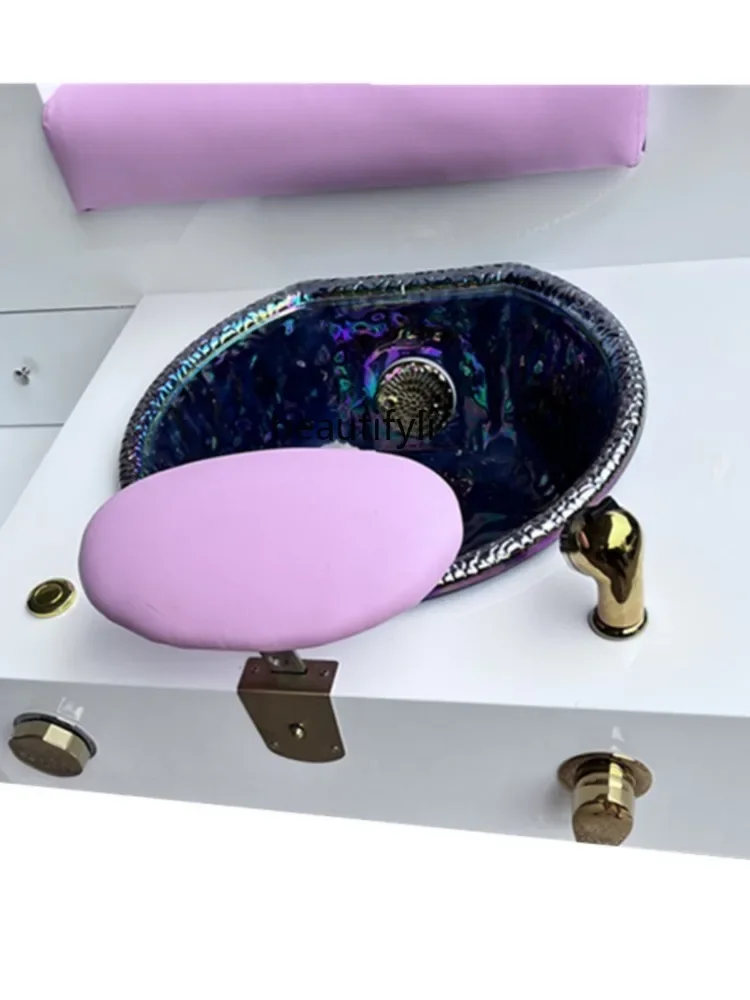 Многофункциональная одинарная двойная ванночка для ног, косметический диван для ногтей из массива дерева с подсветкой для серфинга3
