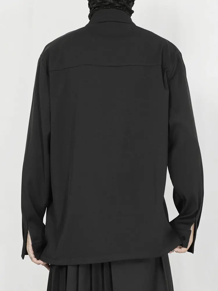 Мужская рубашка со стоячим воротником в китайском стиле в стиле ретро, нишевая, на пуговицах, с бамбуковой вышивкой, черный топ Hanfu свободного кроя с длинными рукавами4