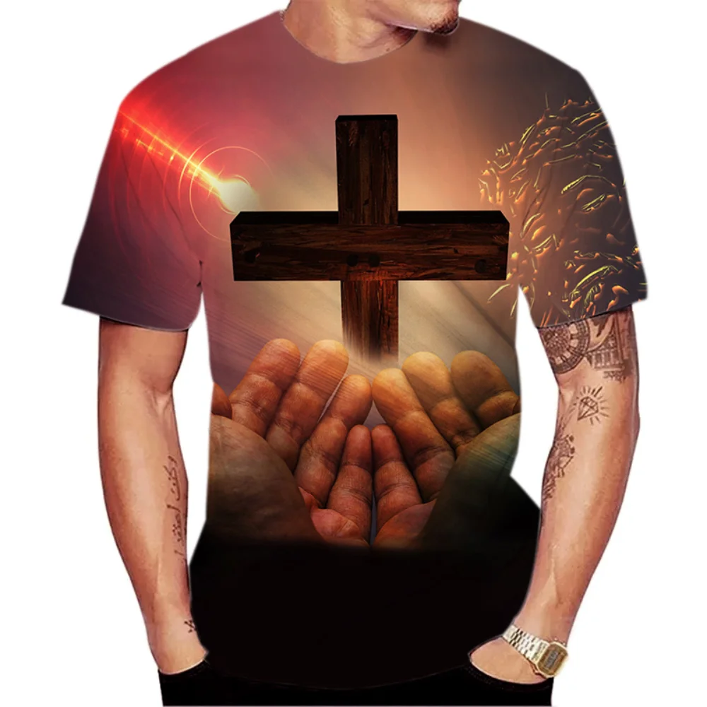 Мужская футболка с 3D-принтом Иисуса, пасхальное повседневное платье с короткими рукавами и круглым вырезом, топ большого размера0