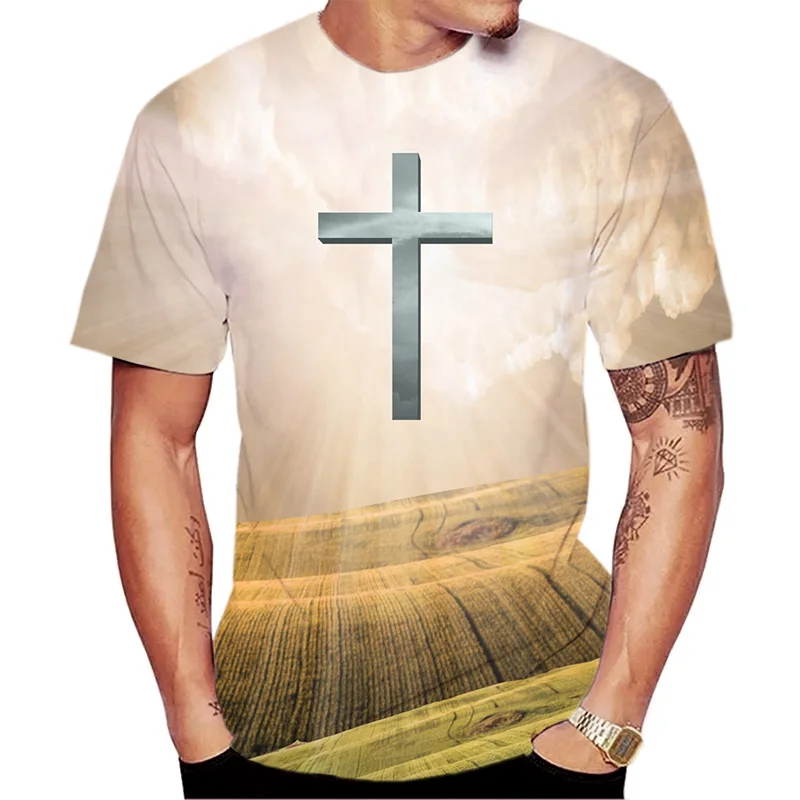 Мужская футболка с 3D-принтом Иисуса, пасхальное повседневное платье с короткими рукавами и круглым вырезом, топ большого размера2