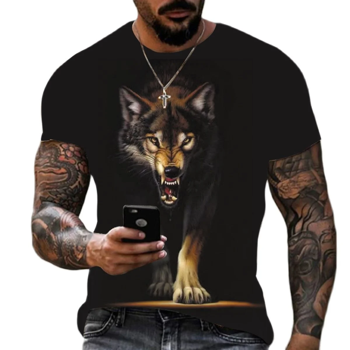 Мужские футболки с 3D принтом животного Волка, Летние футболки из полиэстера с круглым вырезом, Свободная уличная одежда с коротким рукавом, повседневные топы Flamengo0