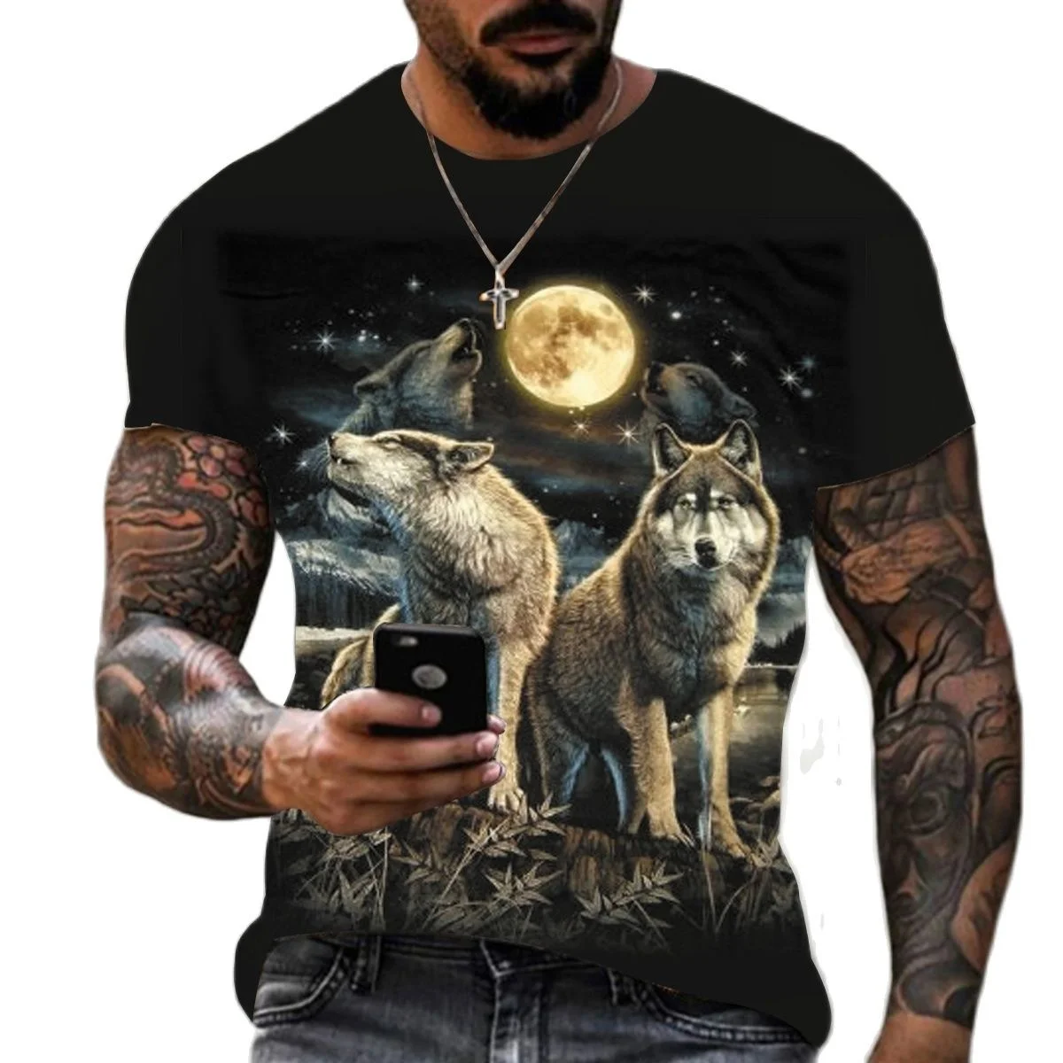 Мужские футболки с 3D принтом животного Волка, Летние футболки из полиэстера с круглым вырезом, Свободная уличная одежда с коротким рукавом, повседневные топы Flamengo1
