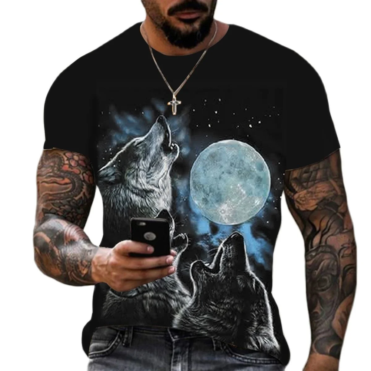 Мужские футболки с 3D принтом животного Волка, Летние футболки из полиэстера с круглым вырезом, Свободная уличная одежда с коротким рукавом, повседневные топы Flamengo2