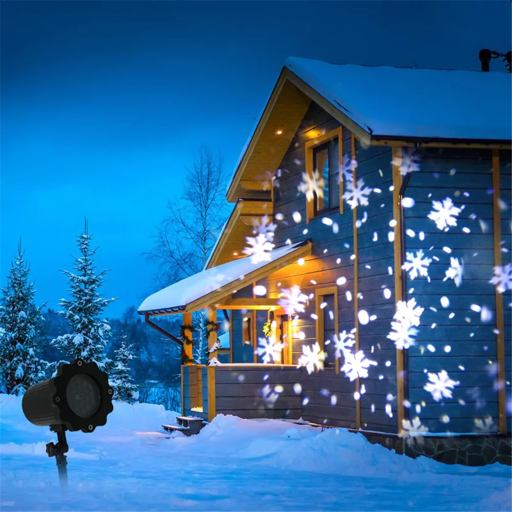 Наружный пульт дистанционного управления Рождественский Лазерный прожектор в виде снежинки, проектор для снегопада IP65, лампа для лазерного проектора для сада с движущимся снегом1