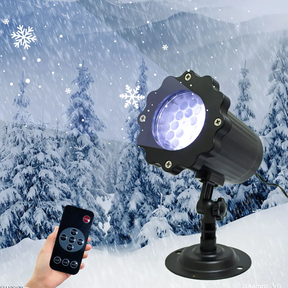 Наружный пульт дистанционного управления Рождественский Лазерный прожектор в виде снежинки, проектор для снегопада IP65, лампа для лазерного проектора для сада с движущимся снегом2