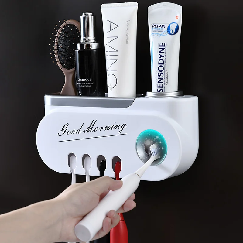 Настенный держатель для зубной щетки, Автоматическая соковыжималка для зубной пасты, Многофункциональная стойка для хранения наборов аксессуаров для ванной комнаты0