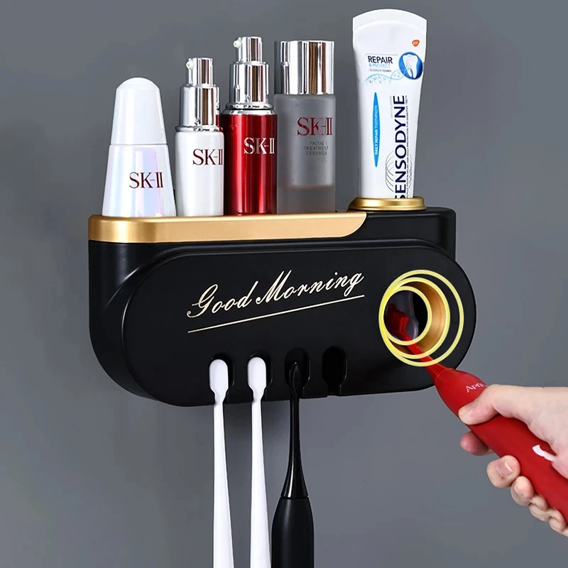 Настенный держатель для зубной щетки, Автоматическая соковыжималка для зубной пасты, Многофункциональная стойка для хранения наборов аксессуаров для ванной комнаты1