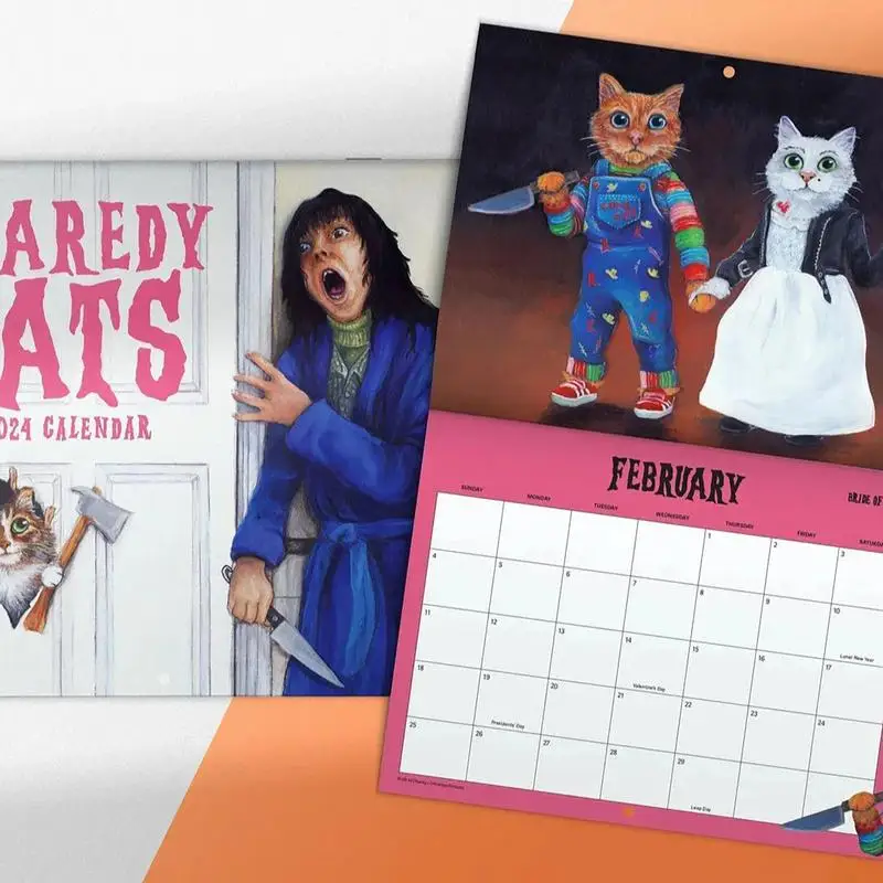 Настенный календарь на 2024 год Милые Кошки 12-Месячный Настенный Ежемесячный Календарь С января 2024 года По декабрь 2024 года Милый Перепуганный Кот Настенный Ежемесячный Календарь На4