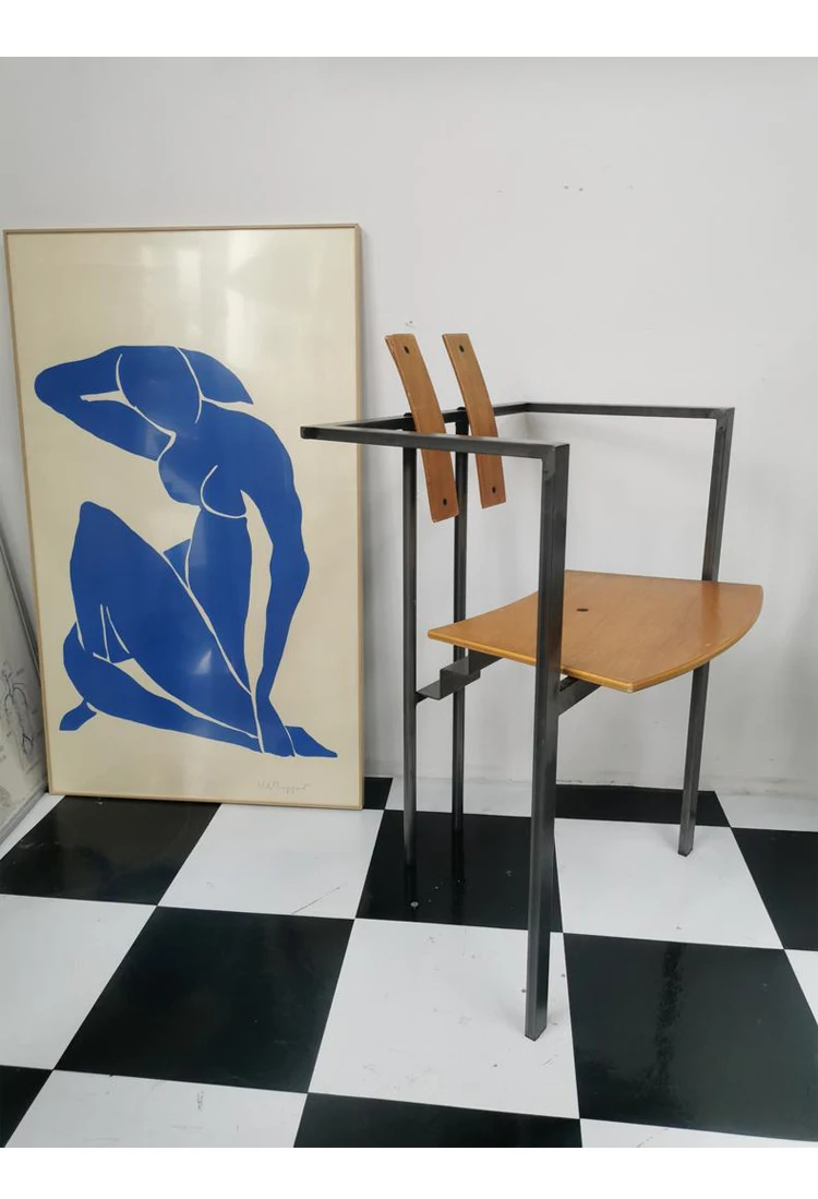 Немецкий средневековый стул Bauhaus 1980-х годов, дизайнерский обеденный стул metal art sense Memphis, минималистичный стул для книг5