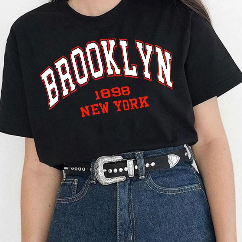 Неформальная футболка с принтом в стиле харадзюку - 1989, Нью-Йорк, регион США. Женская одежда, футболка с короткими рукавами0