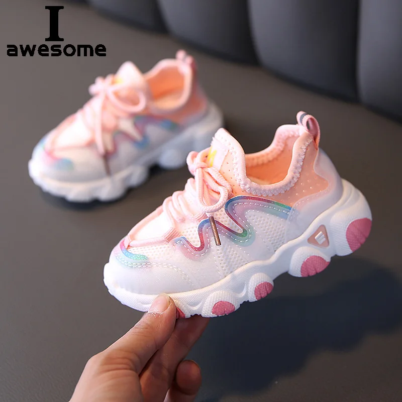 Новая весенне-летняя детская обувь для девочек, спортивная модная дышащая детская обувь, нескользящие повседневные детские кроссовки для девочек0